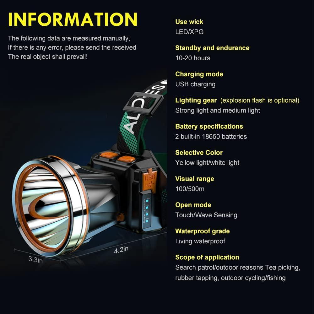 Linterna Frontal LED PINSAI T120 Recargable Impermeable 500m