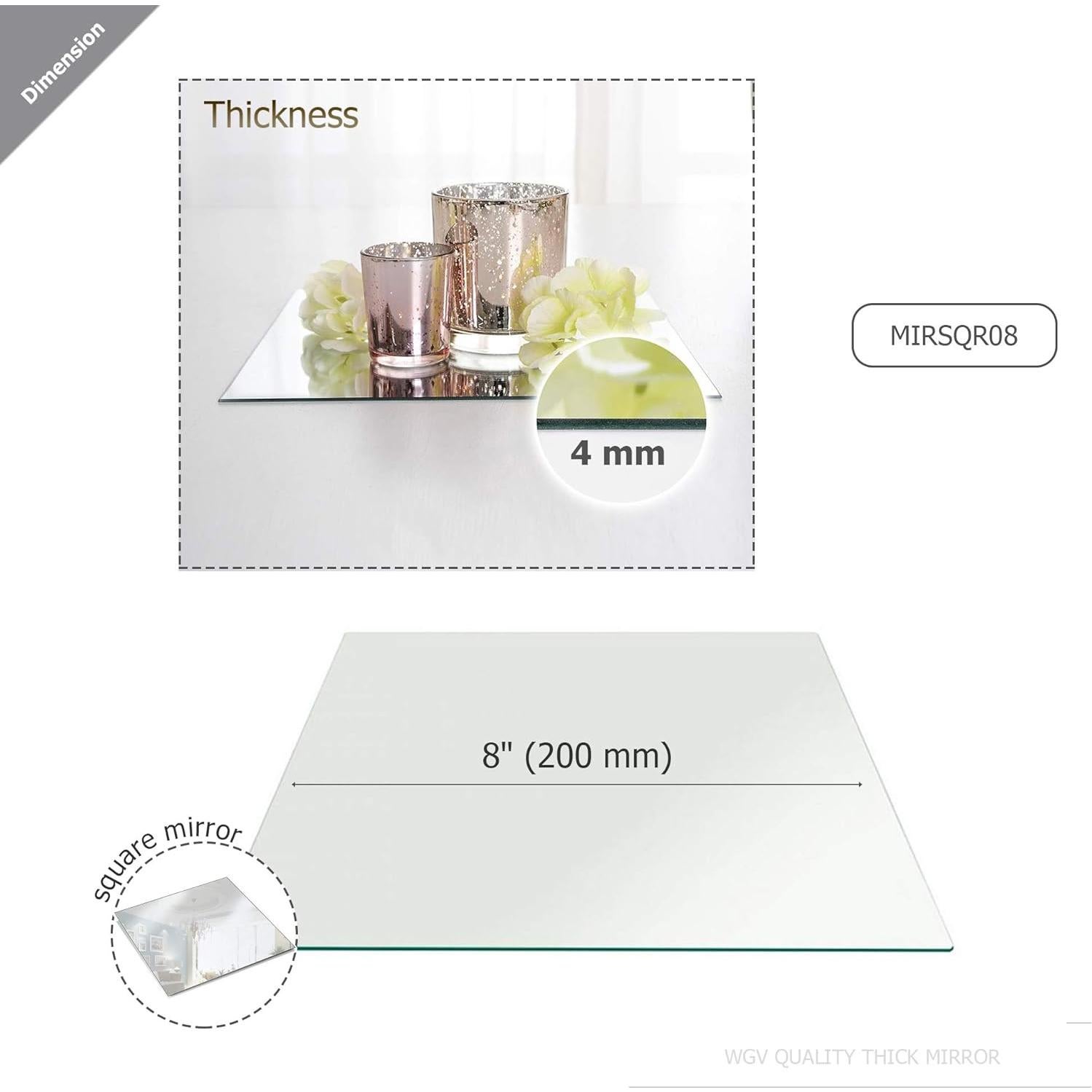 Plato Espejo Cuadrado WGV 20.32 cm Grosor 4.5 mm 1 Pieza