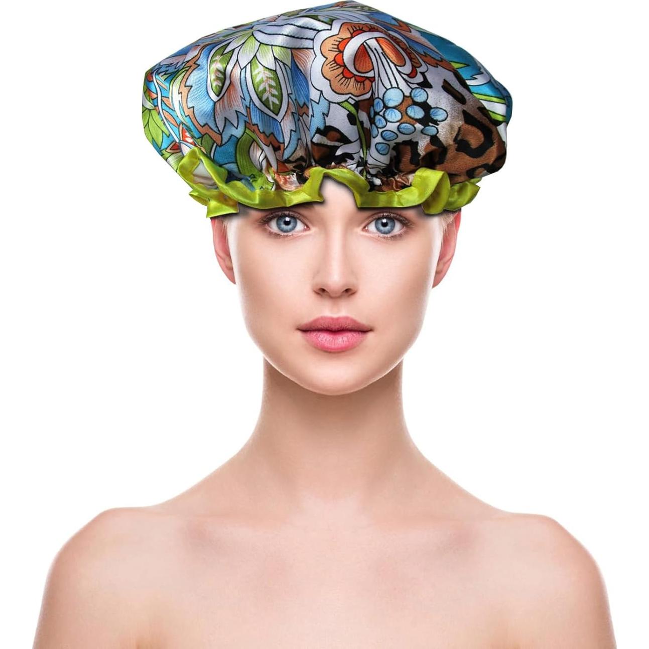 Gorro de Ducha Reutilizable Quanchen Leopardo Azul 28.4x27.9cm