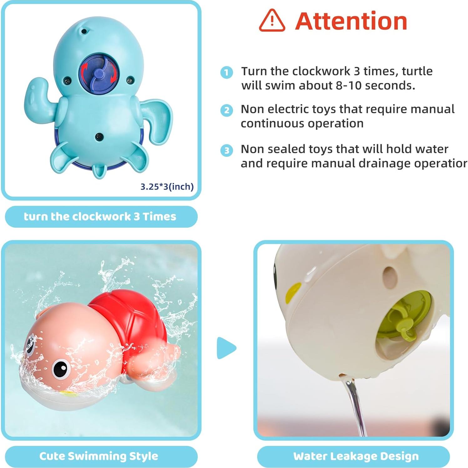 Juguetes de Baño LiKee 3 Tortugas Nadadoras para Bebés 1+ Años