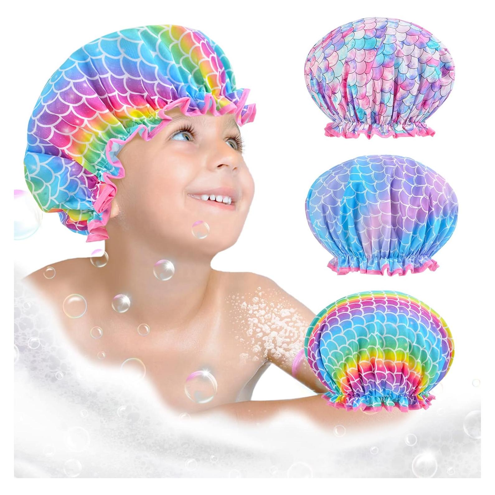 Gorro de Ducha OlyPegic para Niños 3 Pcs Impermeable Sirena