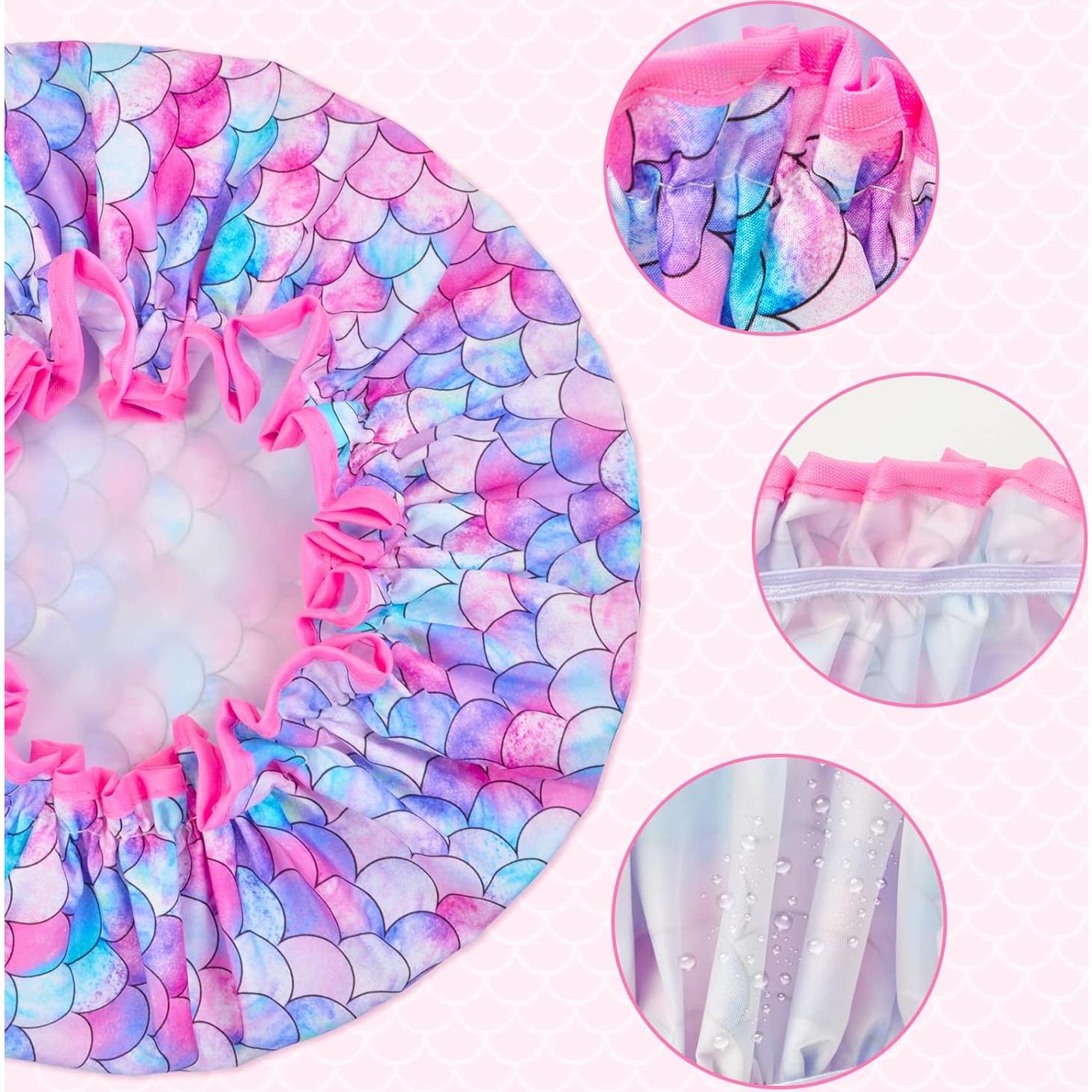 Gorro de Ducha OlyPegic para Niños 3 Pcs Impermeable Sirena