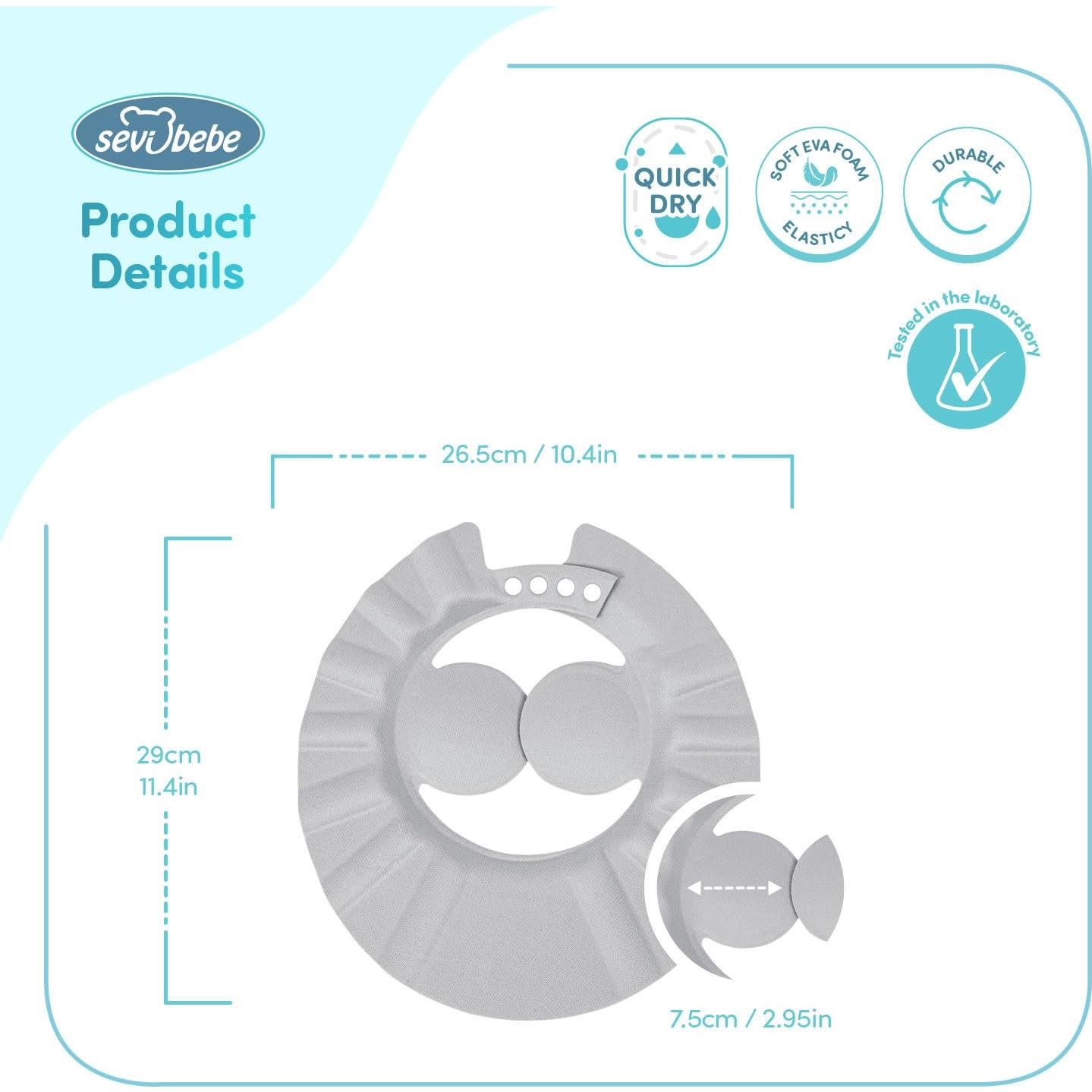 Gorro de Ducha para Bebés Sevi Bebe - Ajustable y Suave - Gris