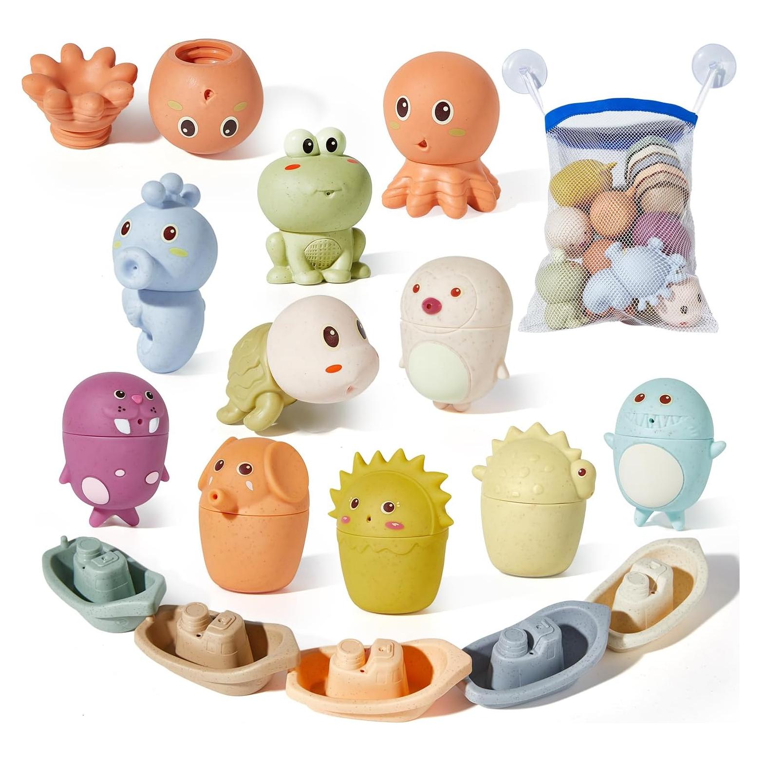 Juguetes de baño AMCHSURI 15 PCS animales y barcos flotantes