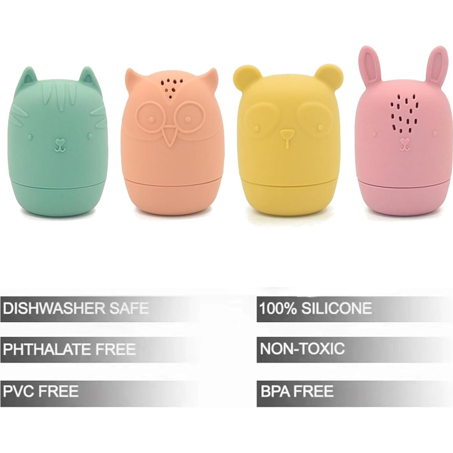 Juguetes de Baño PandaEar para Bebés - 4 Piezas Silicona No Tóxica