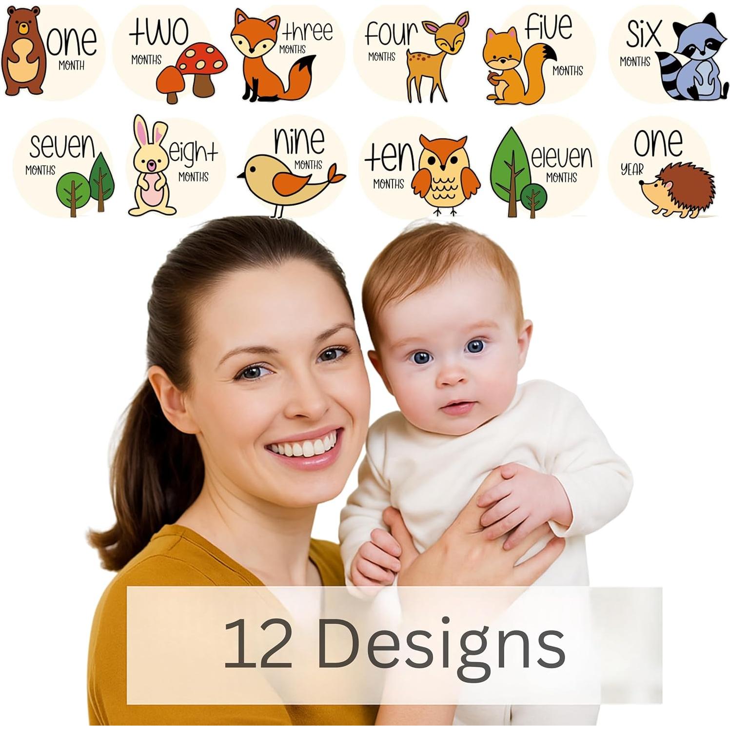 12 Tarjetas de Hitos Mensuales para Bebés Bosque Colorido