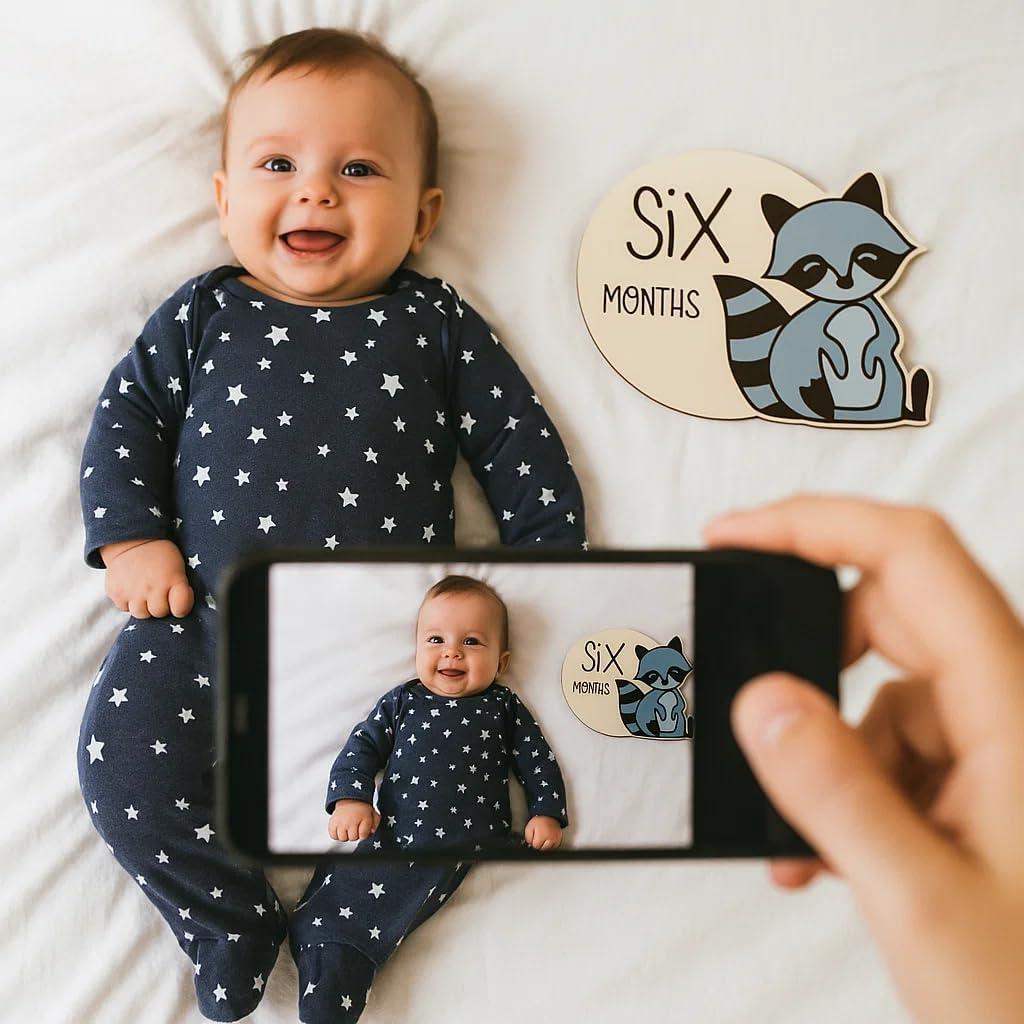 12 Tarjetas de Hitos Mensuales para Bebés Bosque Colorido