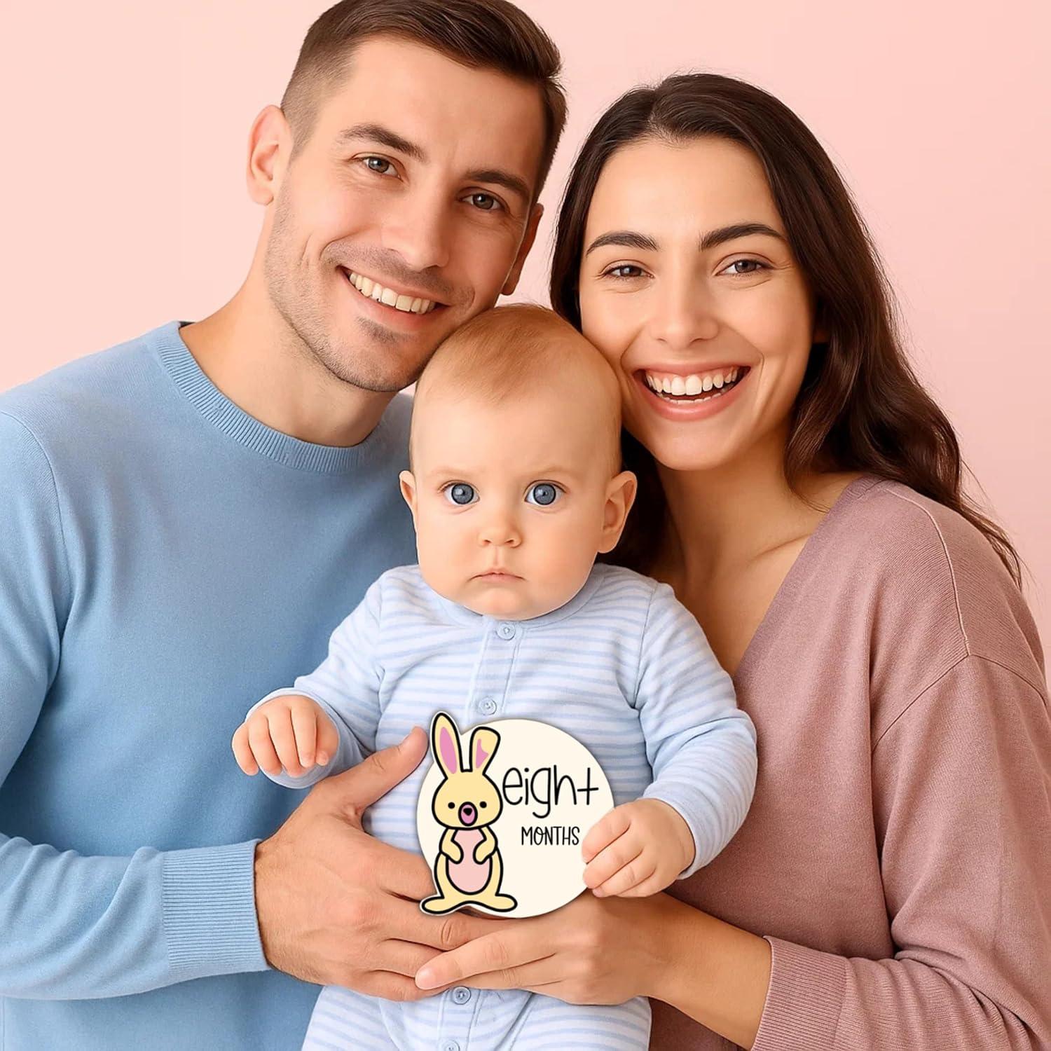 12 Tarjetas de Hitos Mensuales para Bebés Bosque Colorido