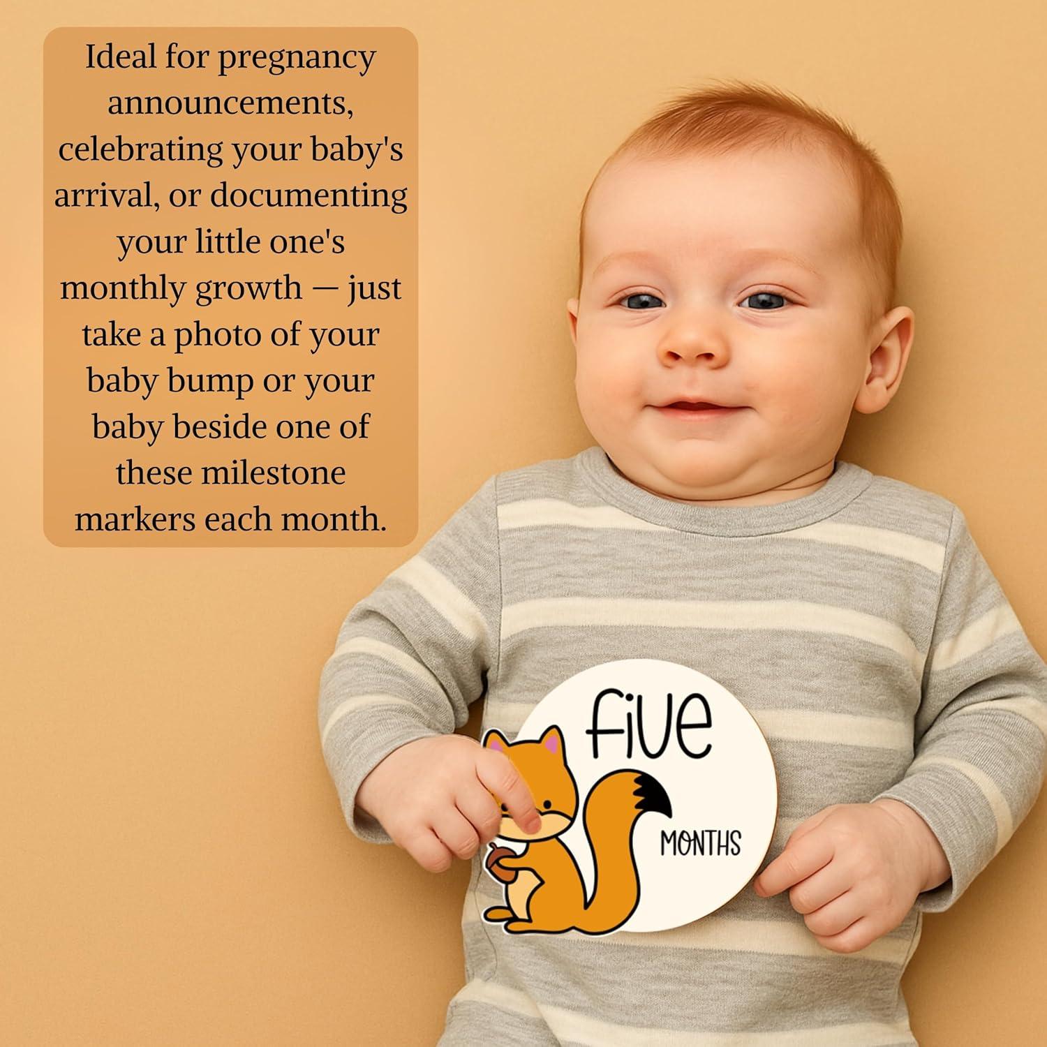 12 Tarjetas de Hitos Mensuales para Bebés Bosque Colorido