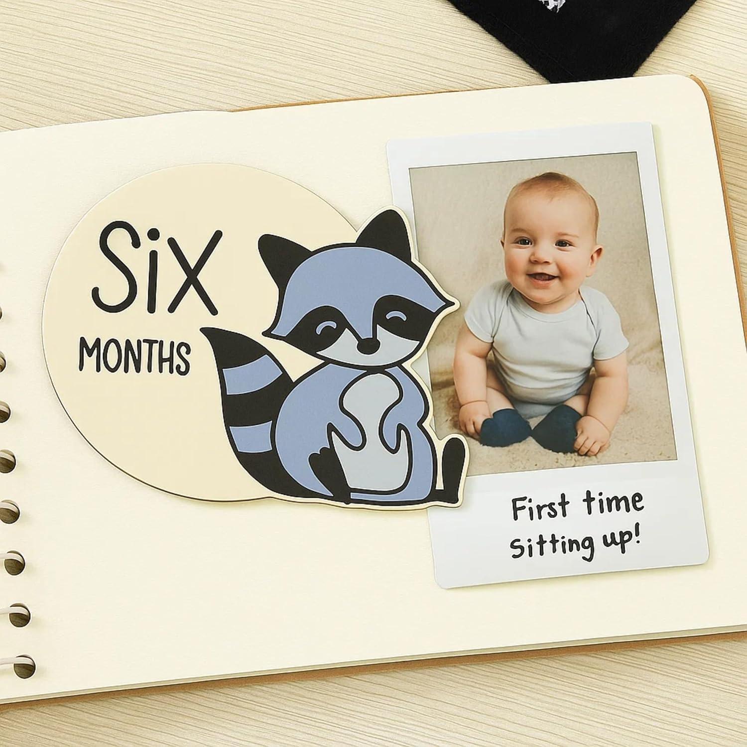 12 Tarjetas de Hitos Mensuales para Bebés Bosque Colorido