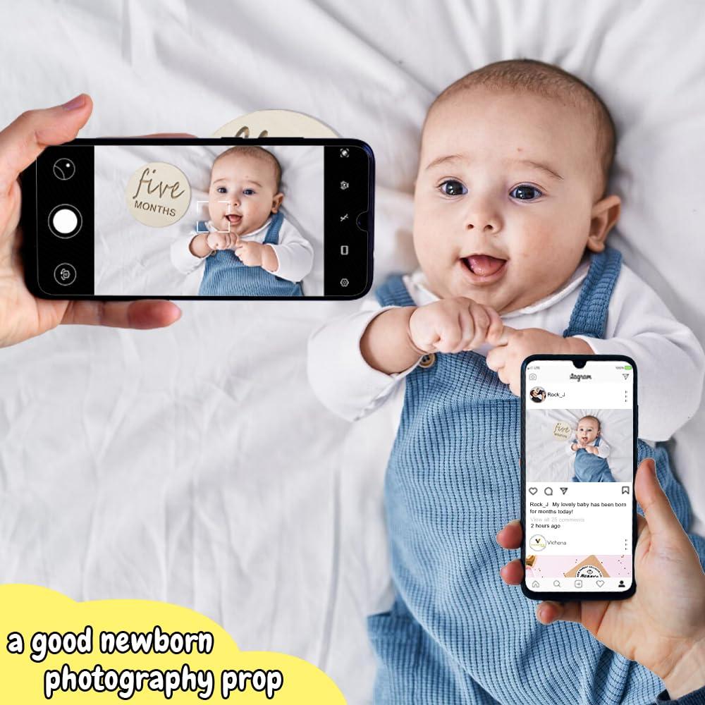 12 Tarjetas de Hitos Mensuales de Madera para Bebés - Regalo