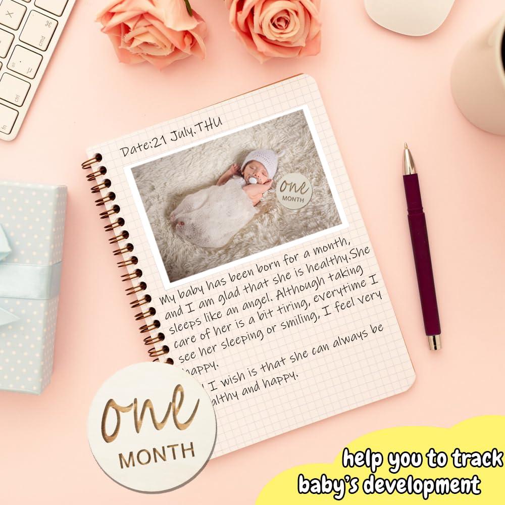 12 Tarjetas de Hitos Mensuales de Madera para Bebés - Regalo