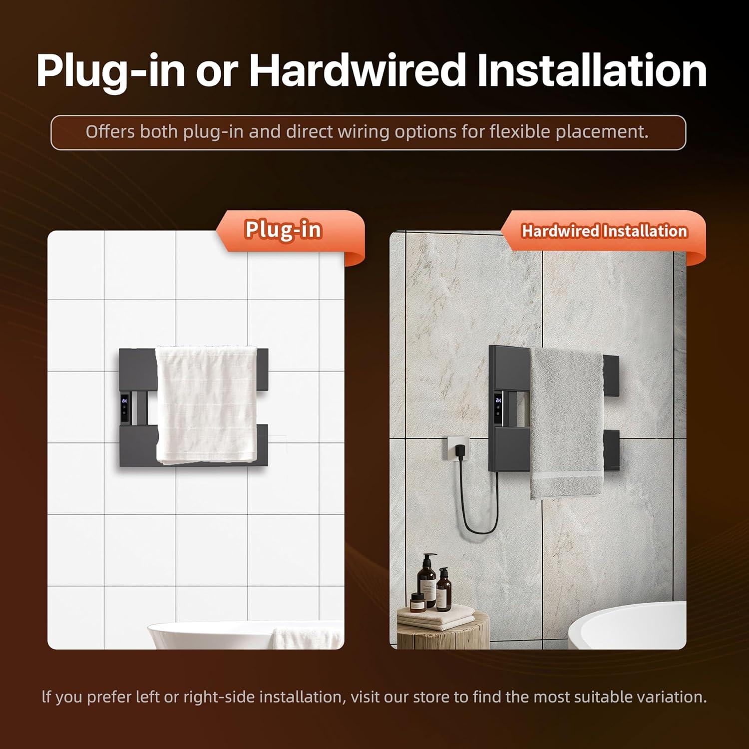 Soporte de Toallas Calentado Eléctrico EIKANIOS 2Bar Negro