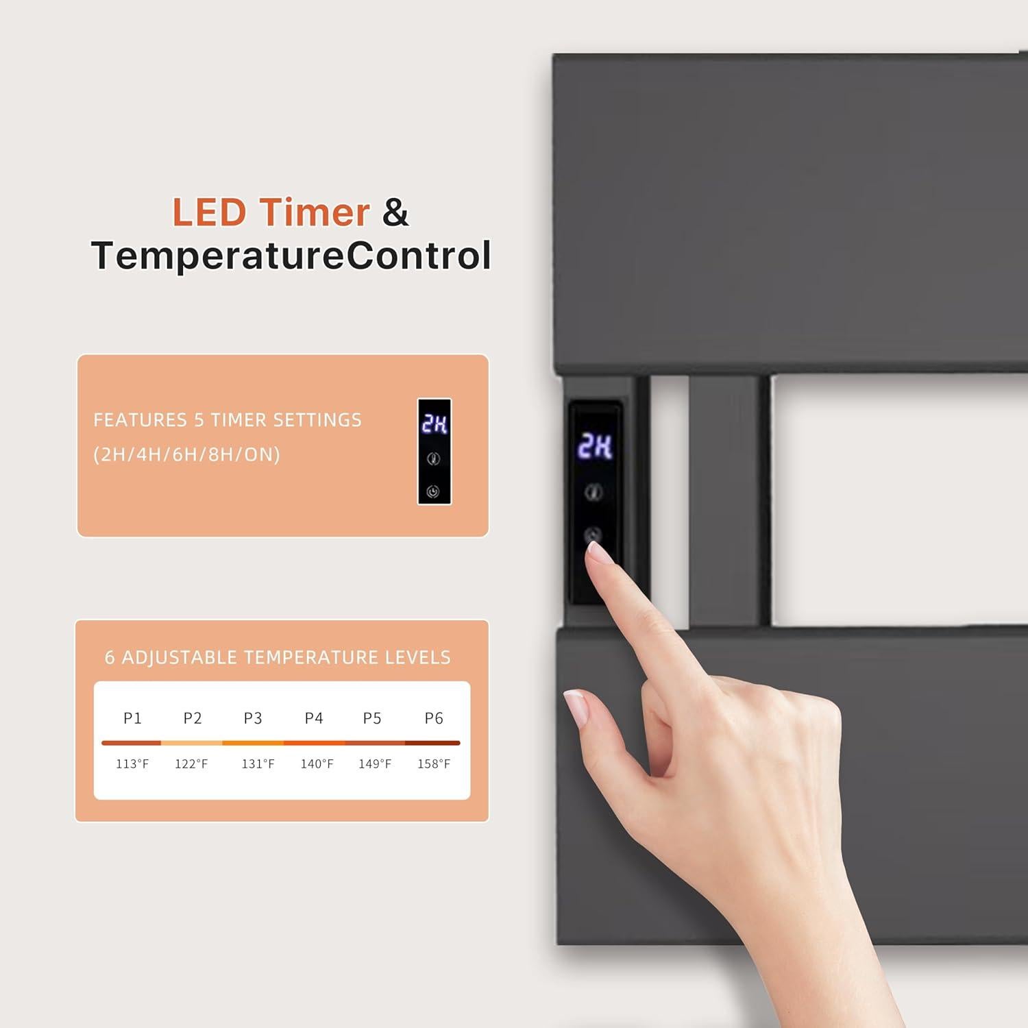 Soporte de Toallas Calentado Eléctrico EIKANIOS 2Bar Negro