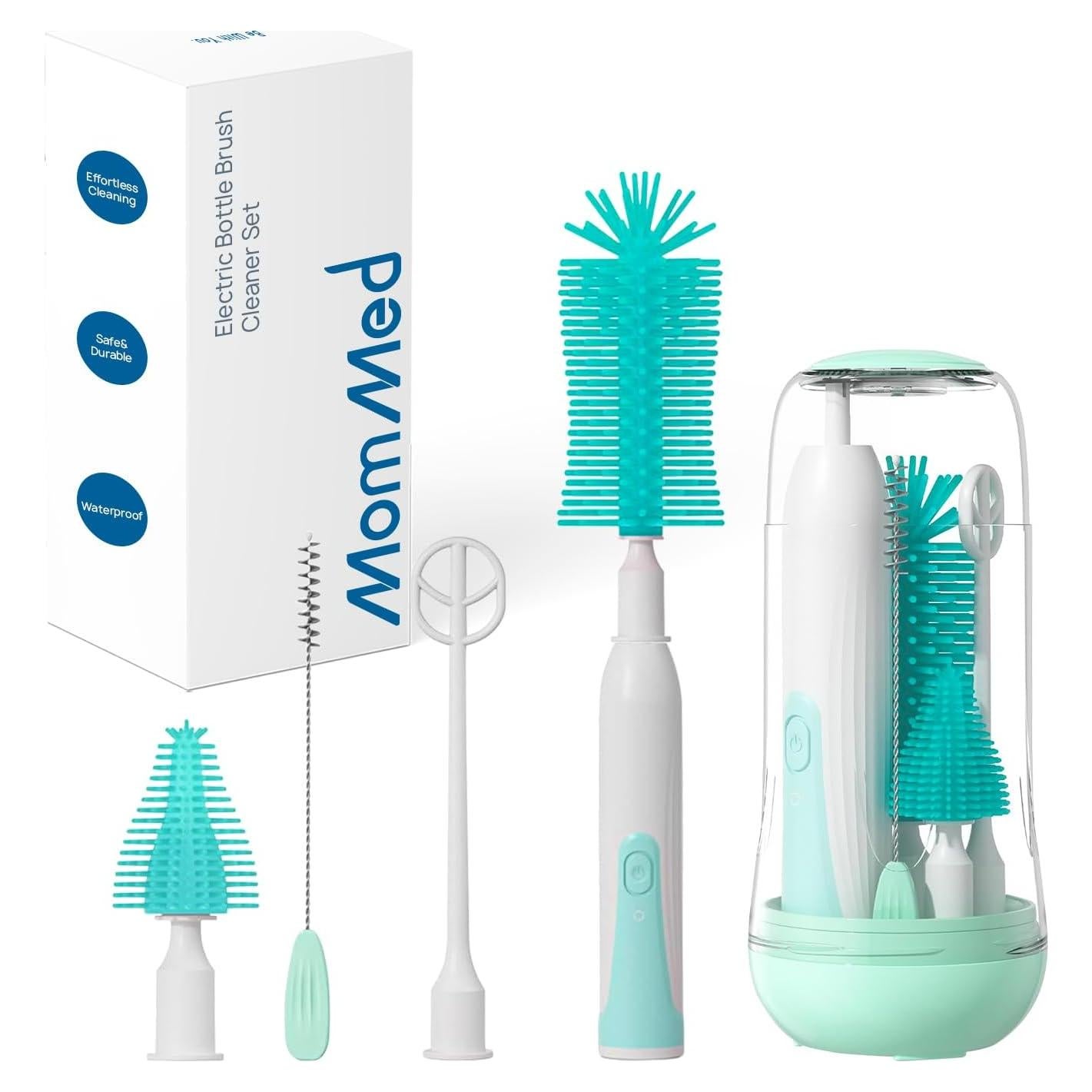 Cepillo Eléctrico para Botellas MomMed Verde con Soporte