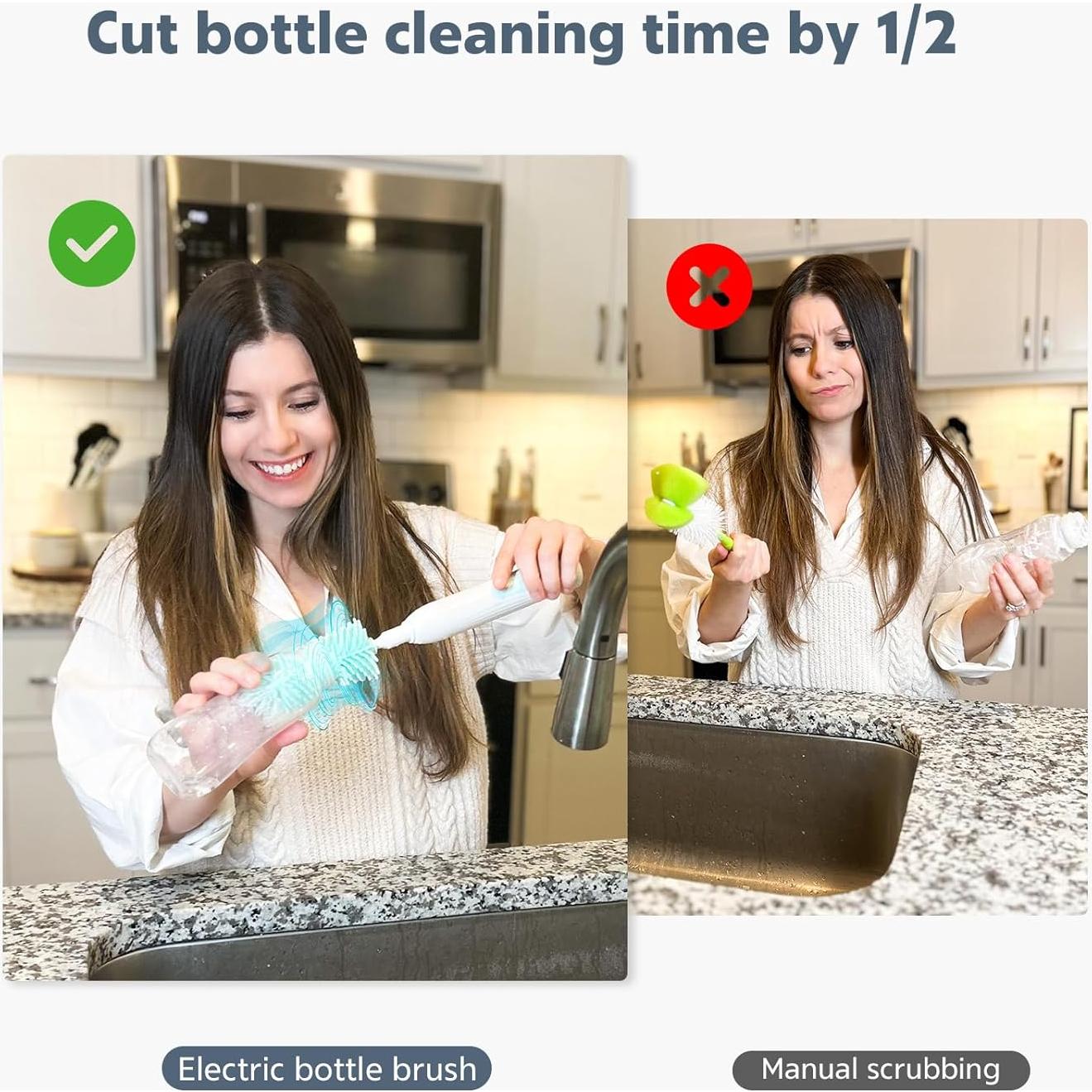 Cepillo Eléctrico para Botellas MomMed Verde con Soporte