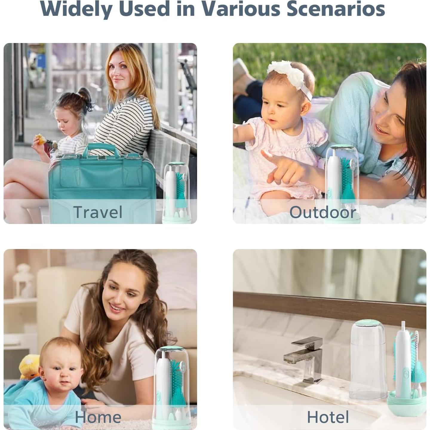 Cepillo Eléctrico para Botellas MomMed Verde con Soporte