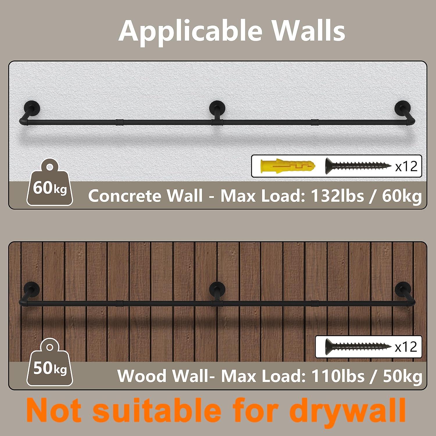 Perchero de pared Crehomfy industrial negro 3 ganchos 61kg