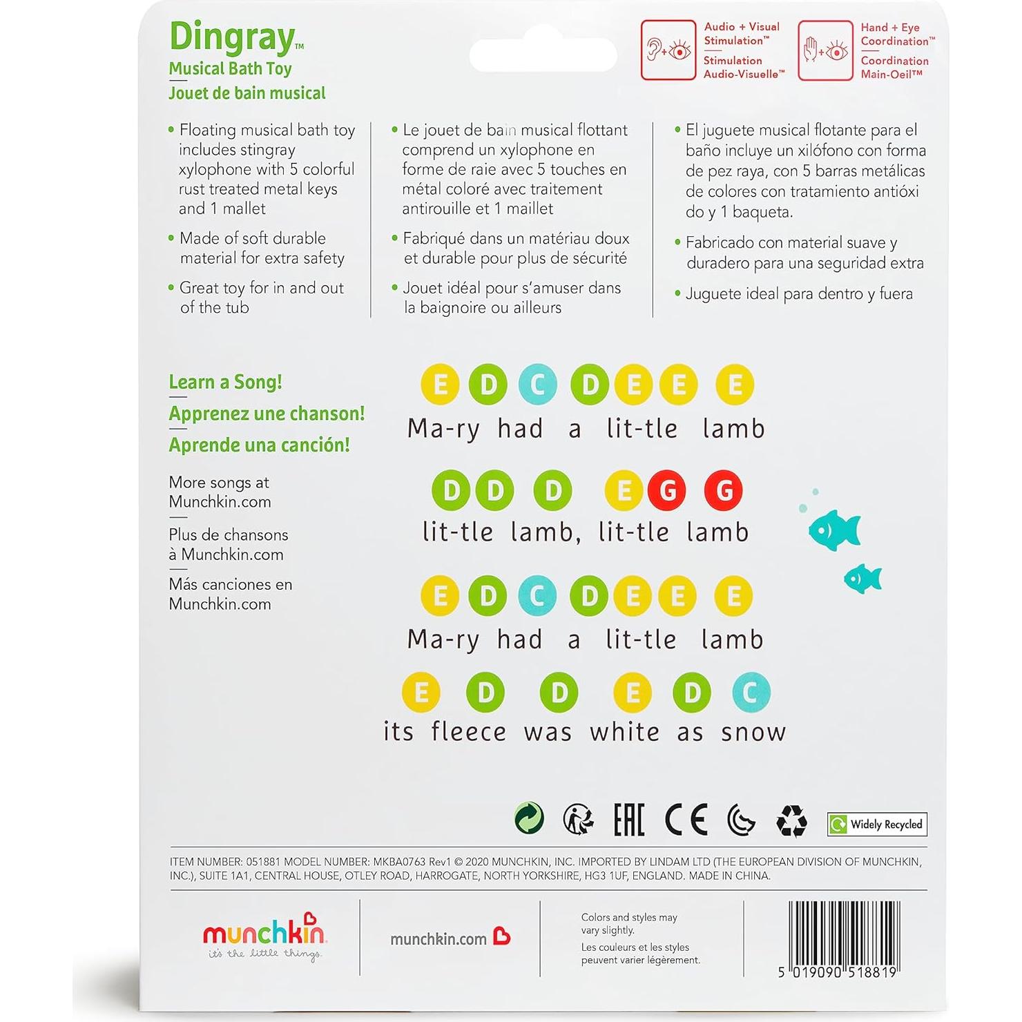 Xilófono Musical Munchkin Dingray para Bebés y Niños 12m+