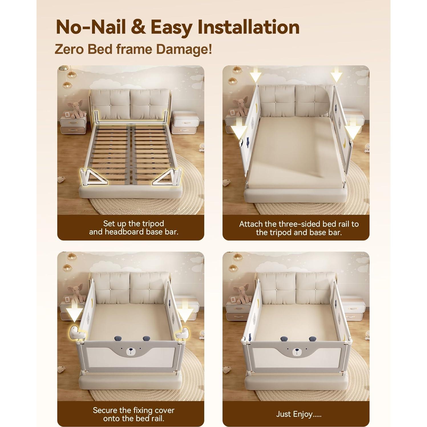 Barandillas de Cama King Size ONEYA BABY 3 Piezas Ajustables