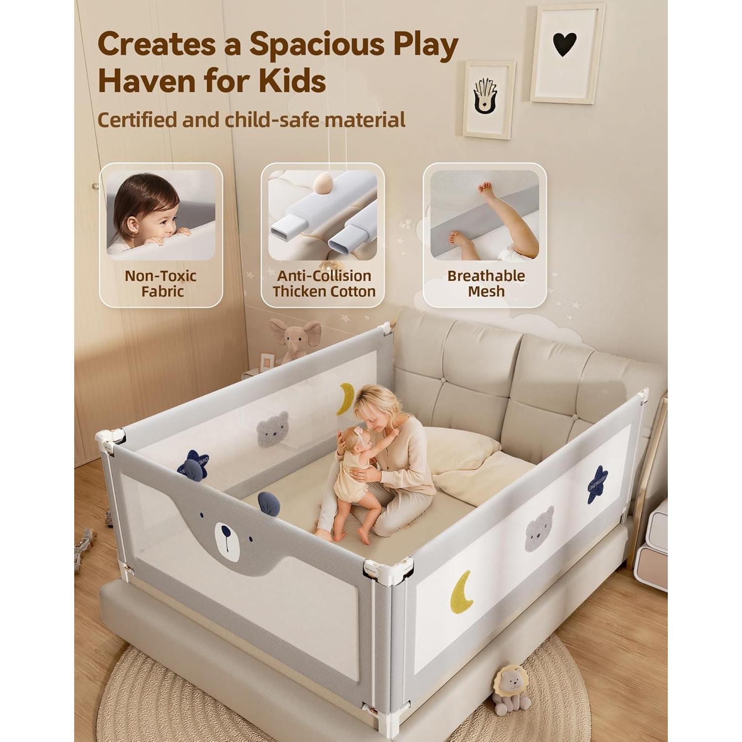 Barandillas de Cama King Size ONEYA BABY 3 Piezas Ajustables