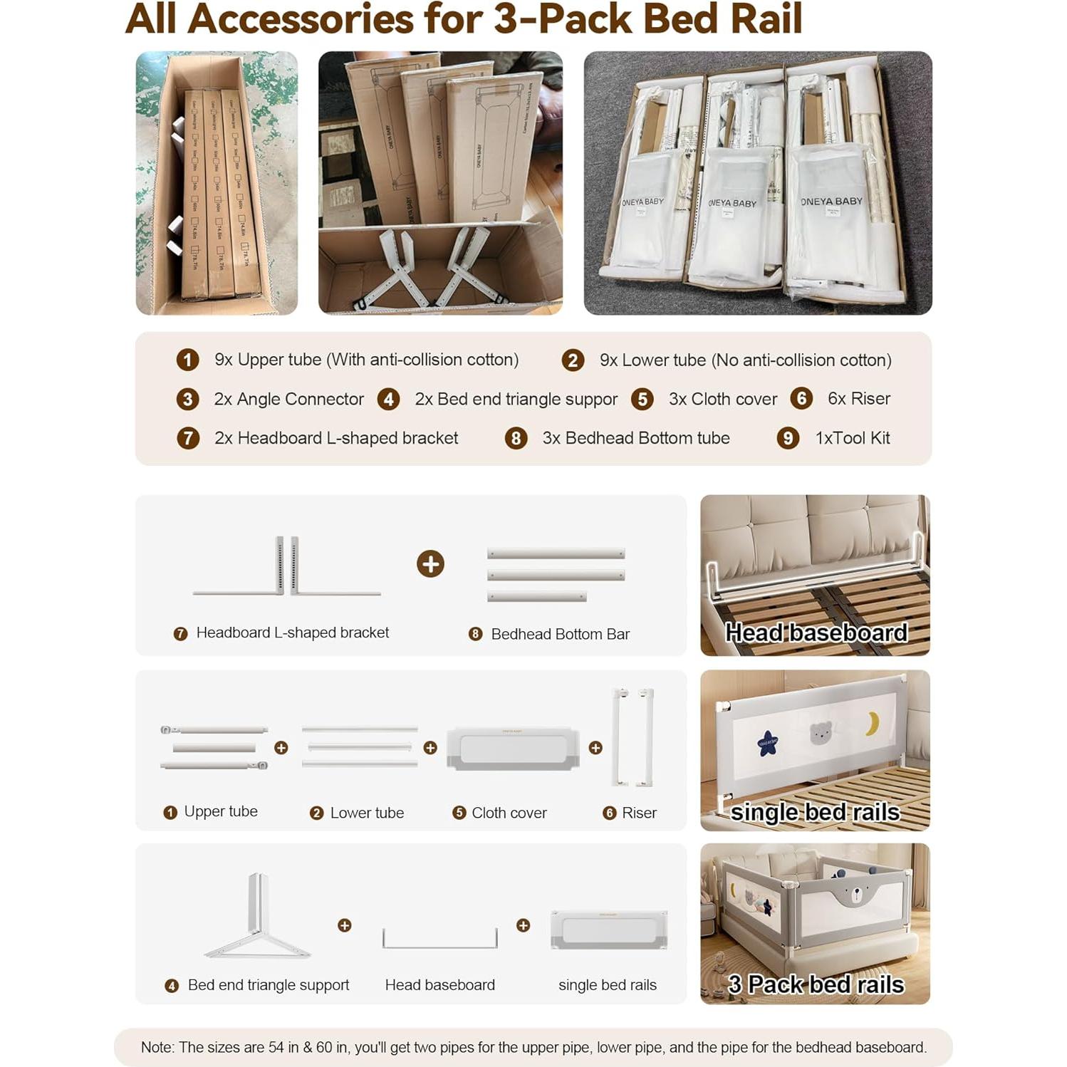 Barandillas de Cama King Size ONEYA BABY 3 Piezas Ajustables