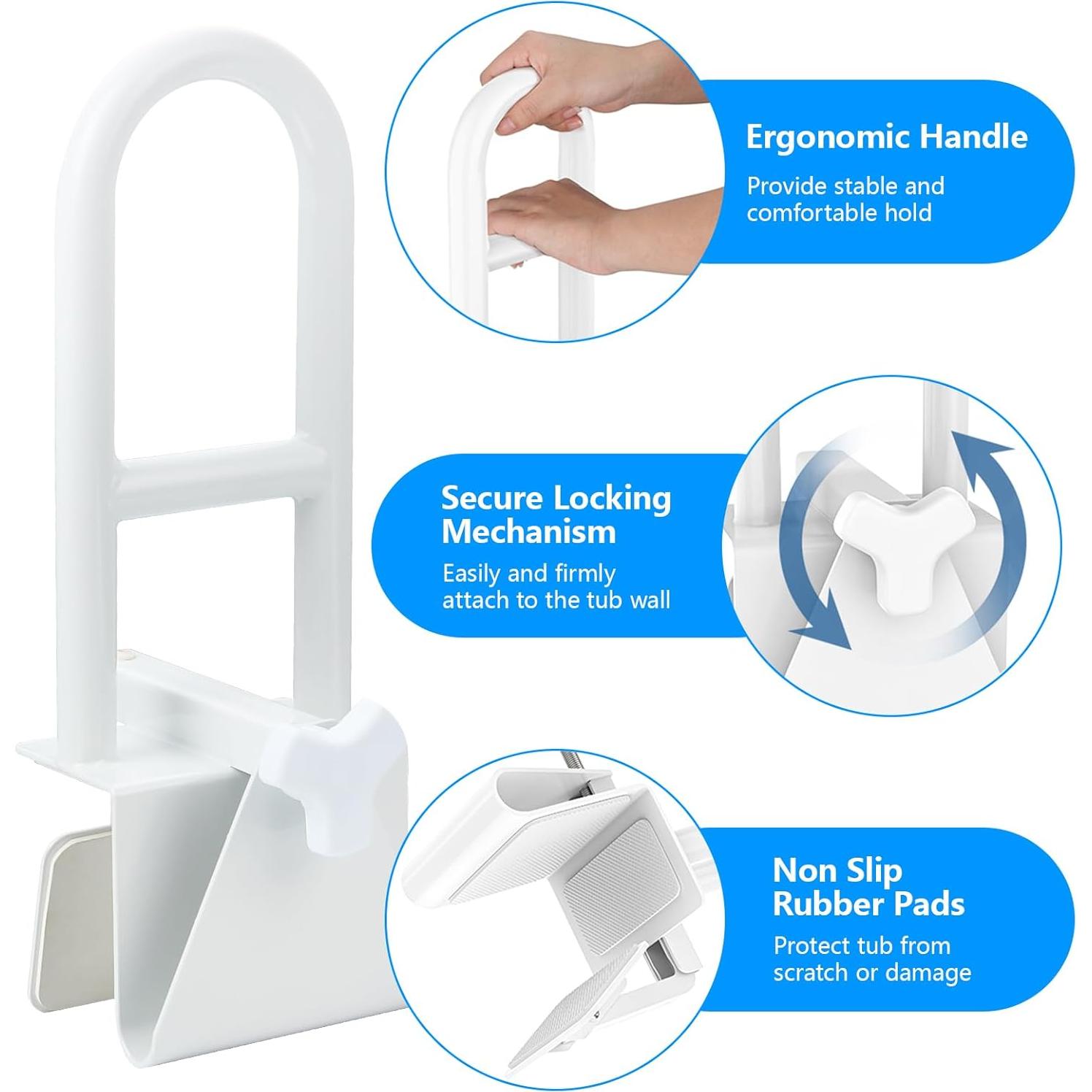 Barra de Seguridad para Bañera Wishtofly 43.2cm, Soporta 136kg