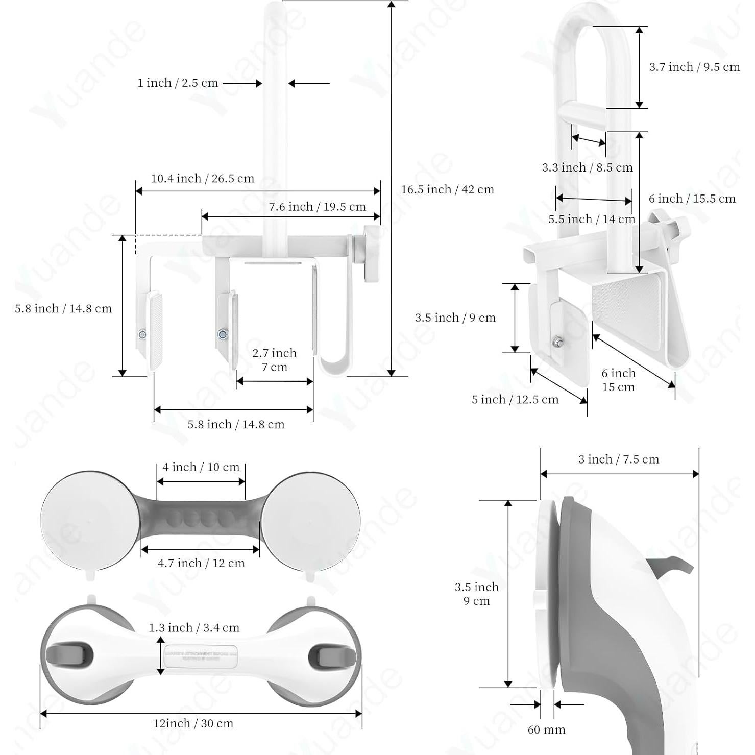 Barra de Seguridad Ajustable YuanDe 42 cm Acero Inoxidable Blanca