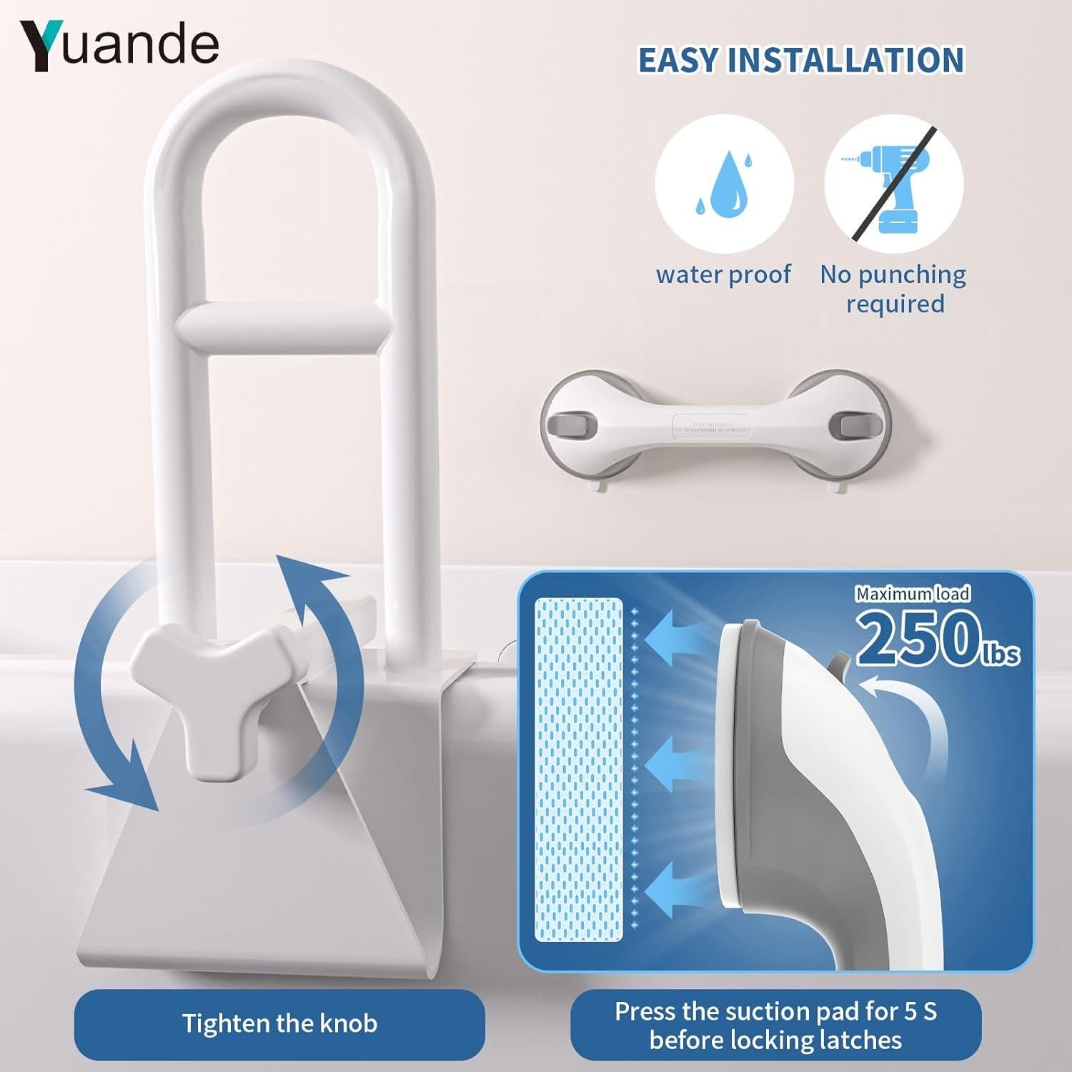 Barra de Seguridad Ajustable YuanDe 42 cm Acero Inoxidable Blanca