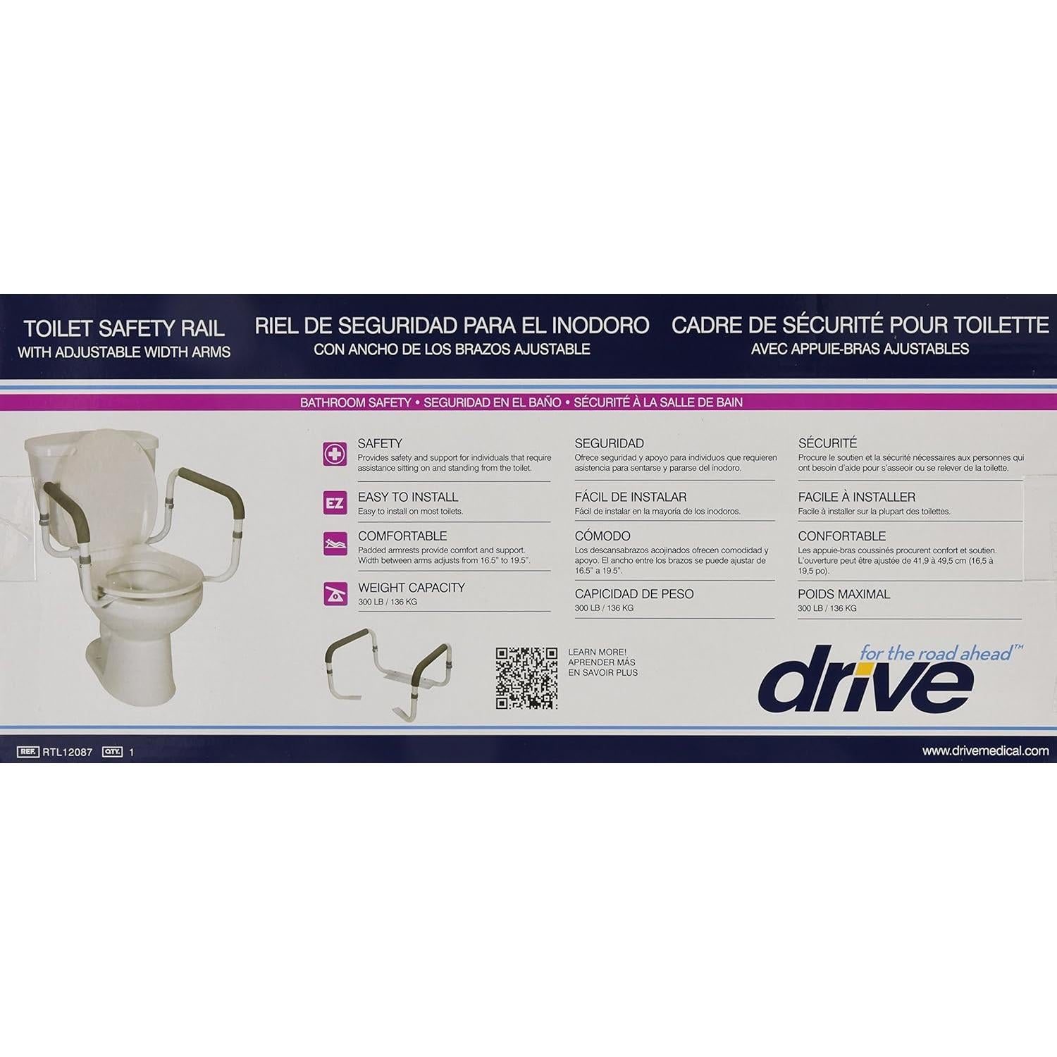 Barra de Agarre para Inodoro Drive Medical RTL12087 Blanca