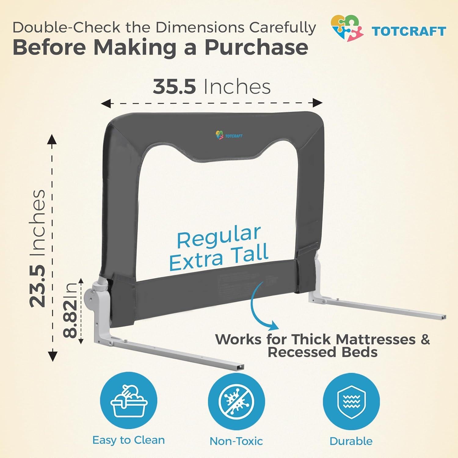 Barandilla de Seguridad TotCraft para Cunas y Camas - Gris 90.2x59.7 cm