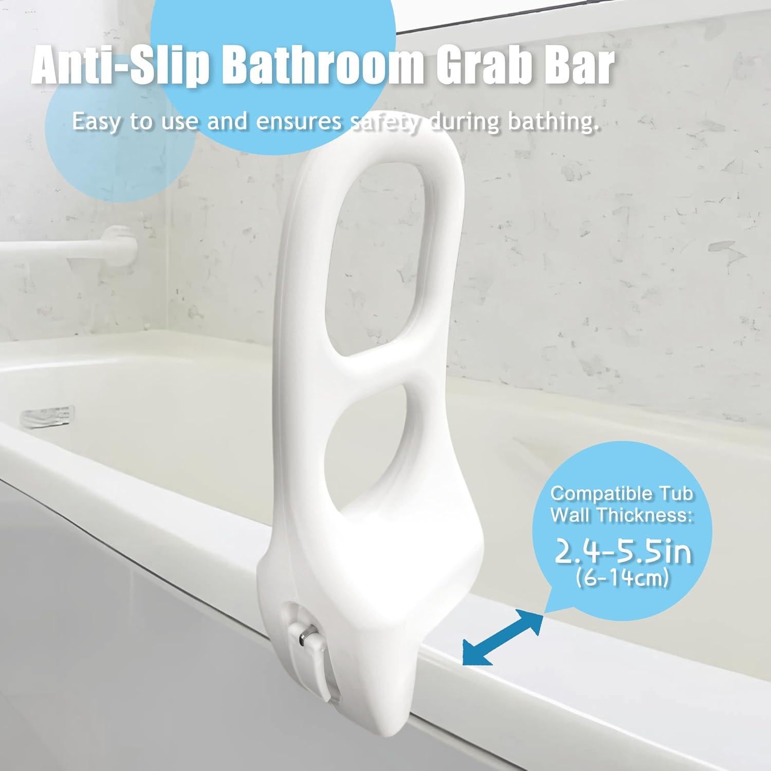 Barra de Seguridad Ajustable FamilyRoots para Bañera, Soporta 150 kg, Antideslizante, Blanca