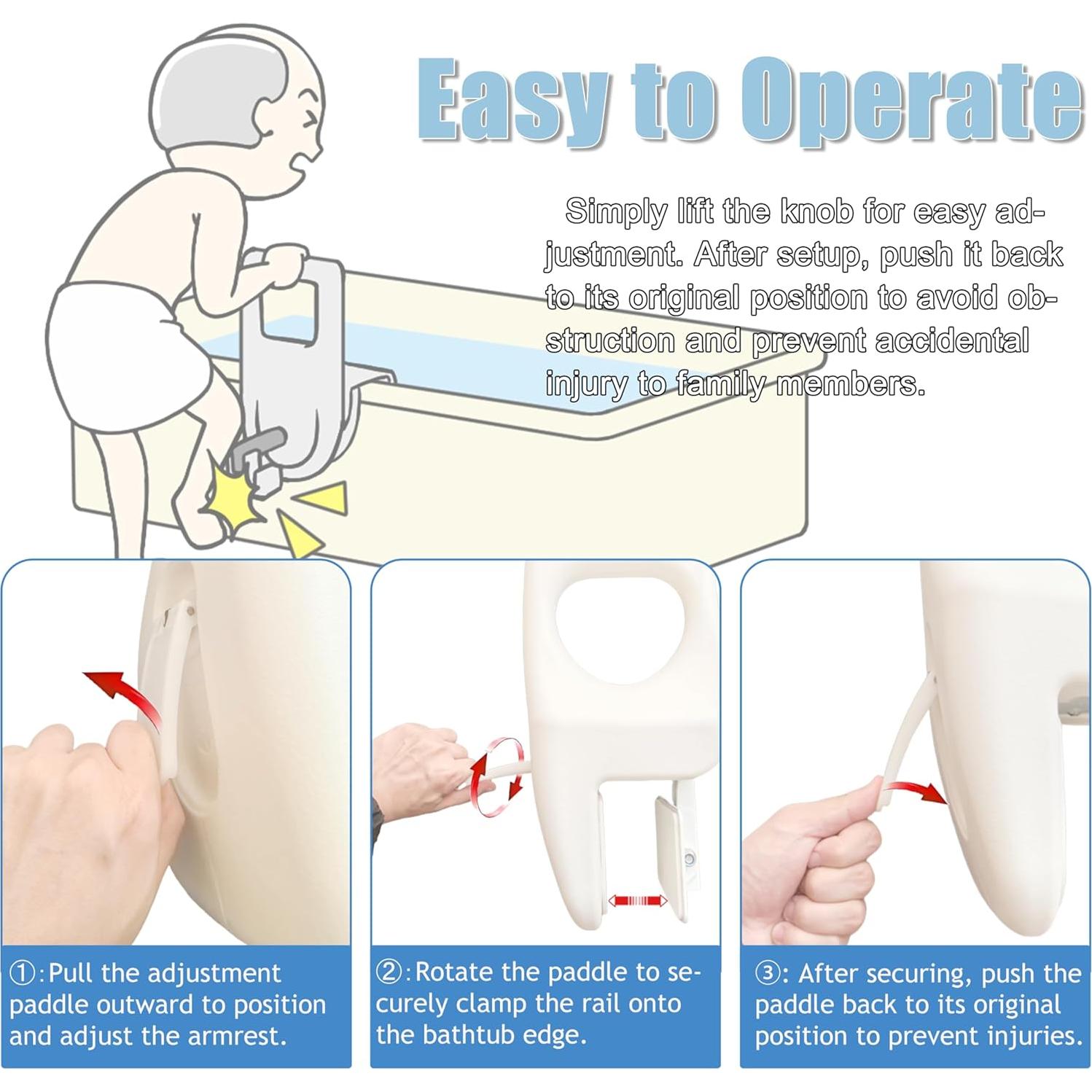 Barra de Seguridad Ajustable FamilyRoots para Bañera, Soporta 150 kg, Antideslizante, Blanca