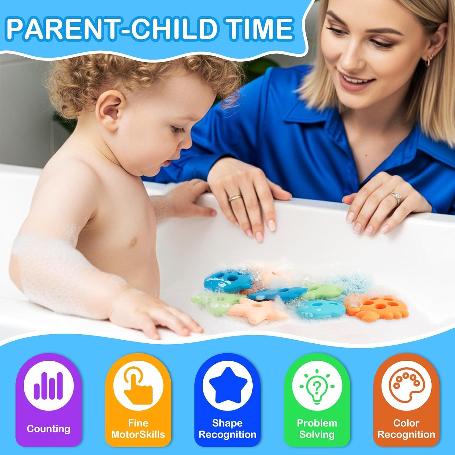 Juguetes de Baño de Silicona Ebukur para Bebés 10 Piezas