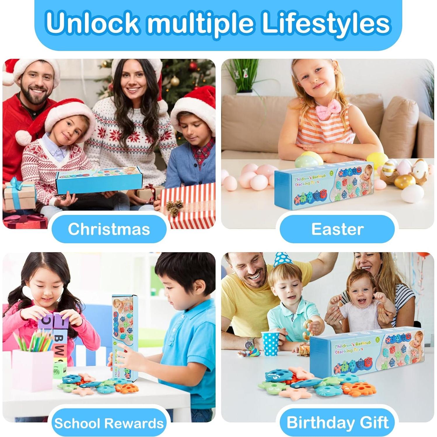 Juguetes de Baño de Silicona Ebukur para Bebés 10 Piezas