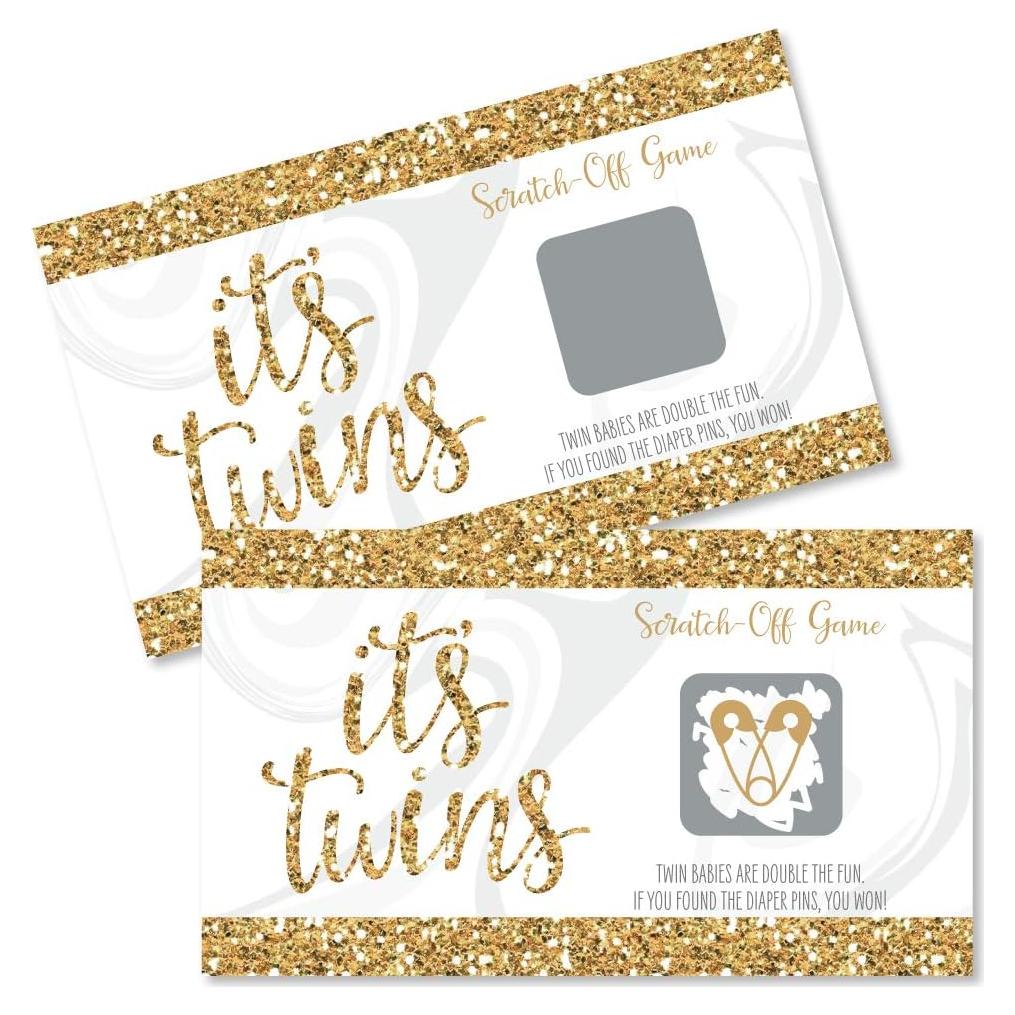 Juego de Tarjetas de Rascar Doradas Gran Punto de Felicidad - 22 Unidades para Baby Shower Gemelos