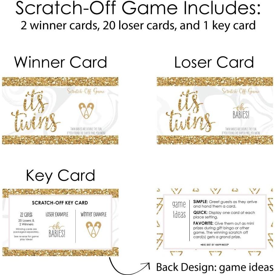 Juego de Tarjetas de Rascar Doradas Gran Punto de Felicidad - 22 Unidades para Baby Shower Gemelos