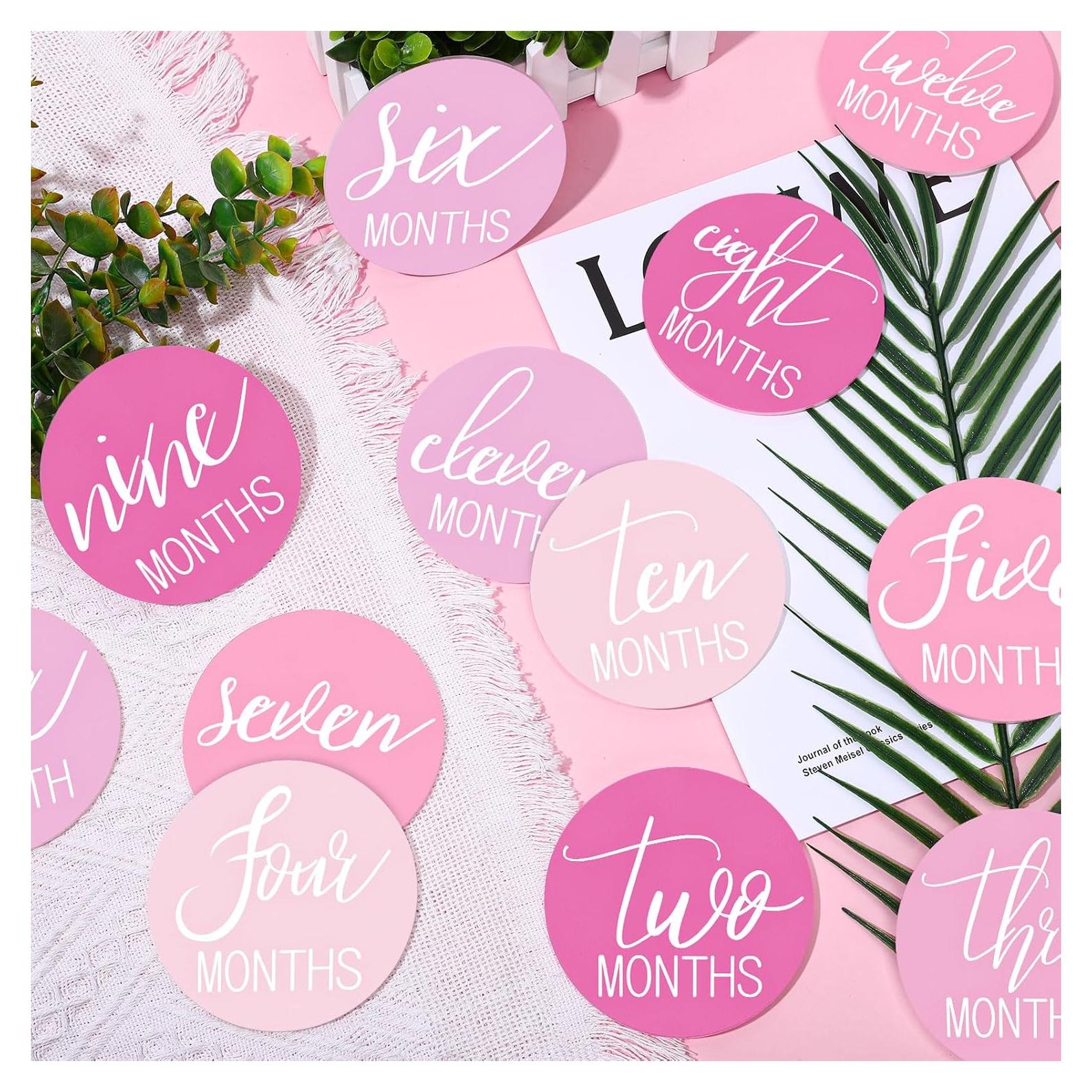 Tarjetas Mensuales de Hitos para Bebés Whaline Rosa 10 cm