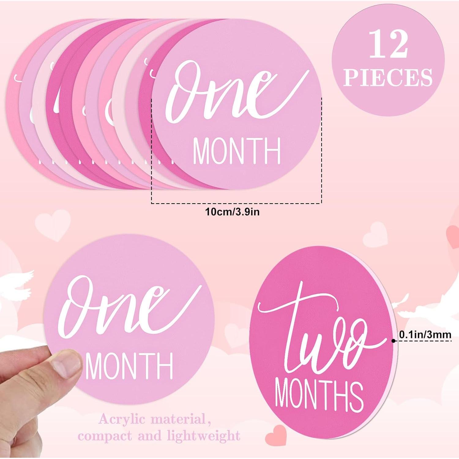 Tarjetas Mensuales de Hitos para Bebés Whaline Rosa 10 cm