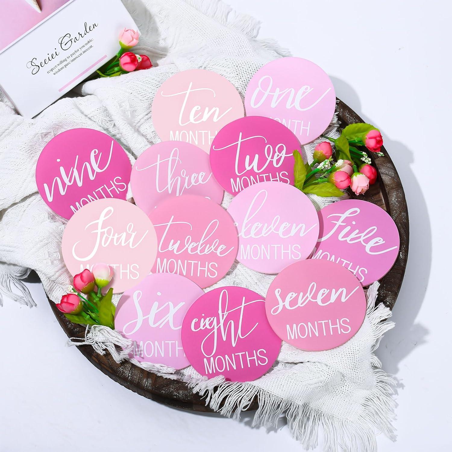 Tarjetas Mensuales de Hitos para Bebés Whaline Rosa 10 cm