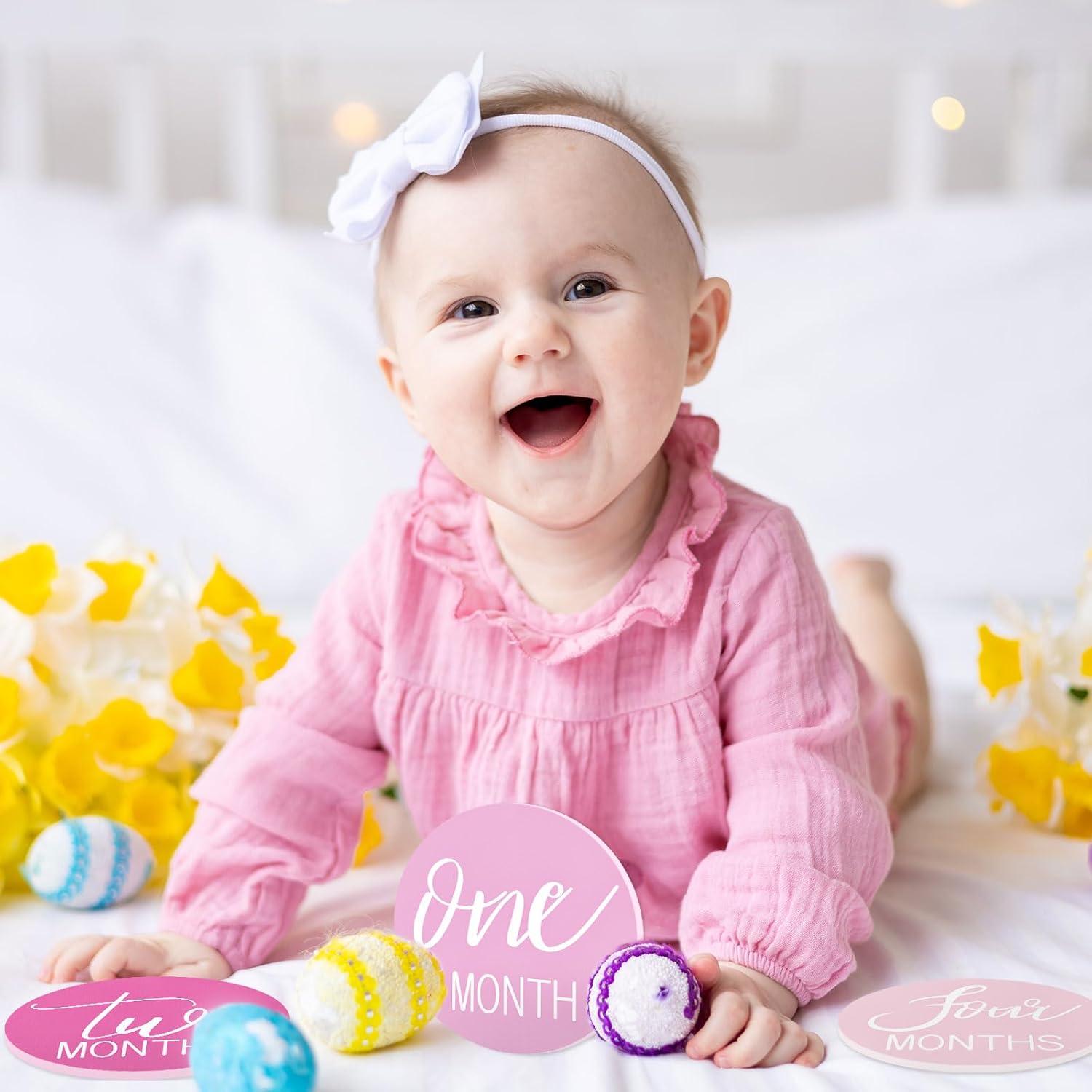 Tarjetas Mensuales de Hitos para Bebés Whaline Rosa 10 cm