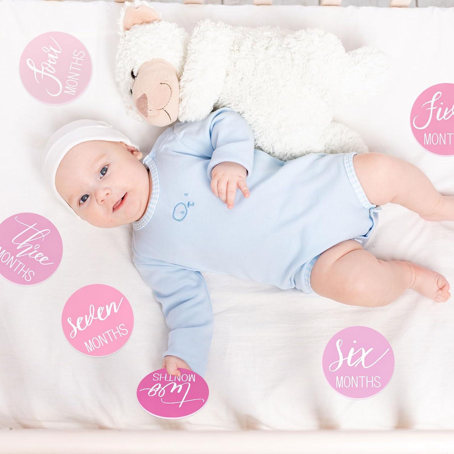 Tarjetas Mensuales de Hitos para Bebés Whaline Rosa 10 cm