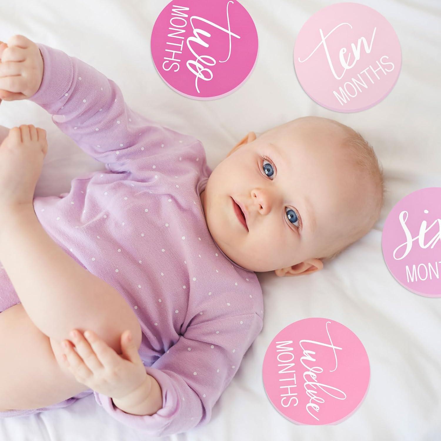 Tarjetas Mensuales de Hitos para Bebés Whaline Rosa 10 cm