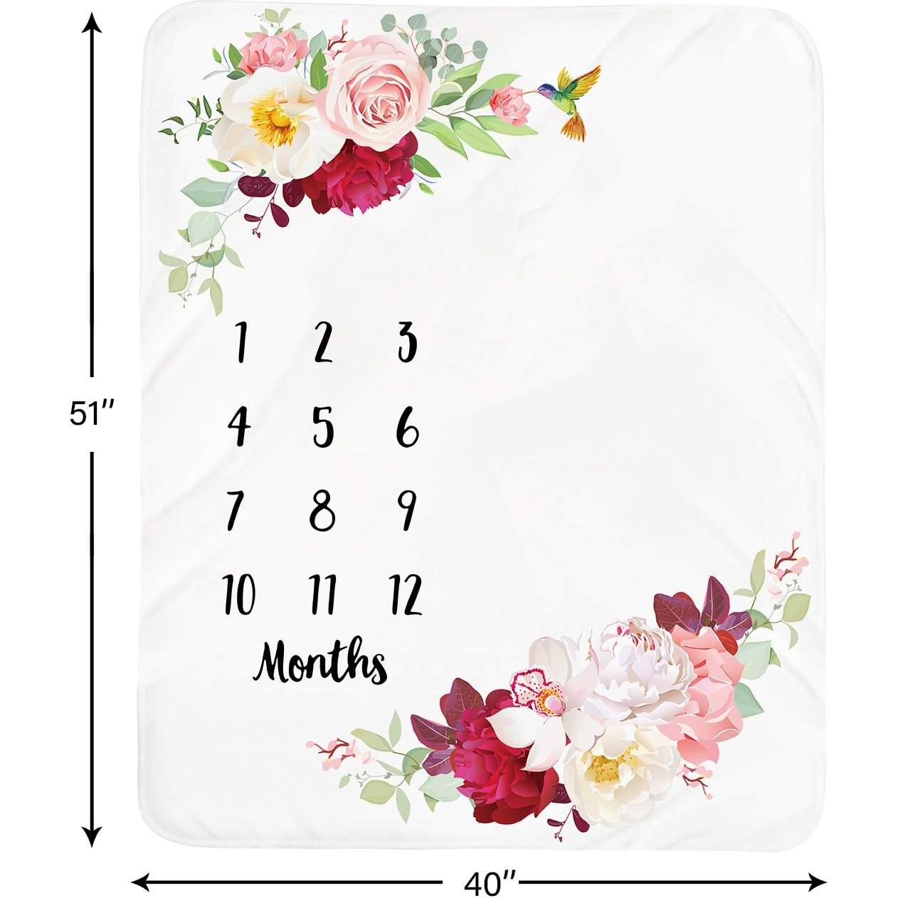 Manta de Hitos Mensuales Tebaby Rosa Floral 130x100 cm Suave