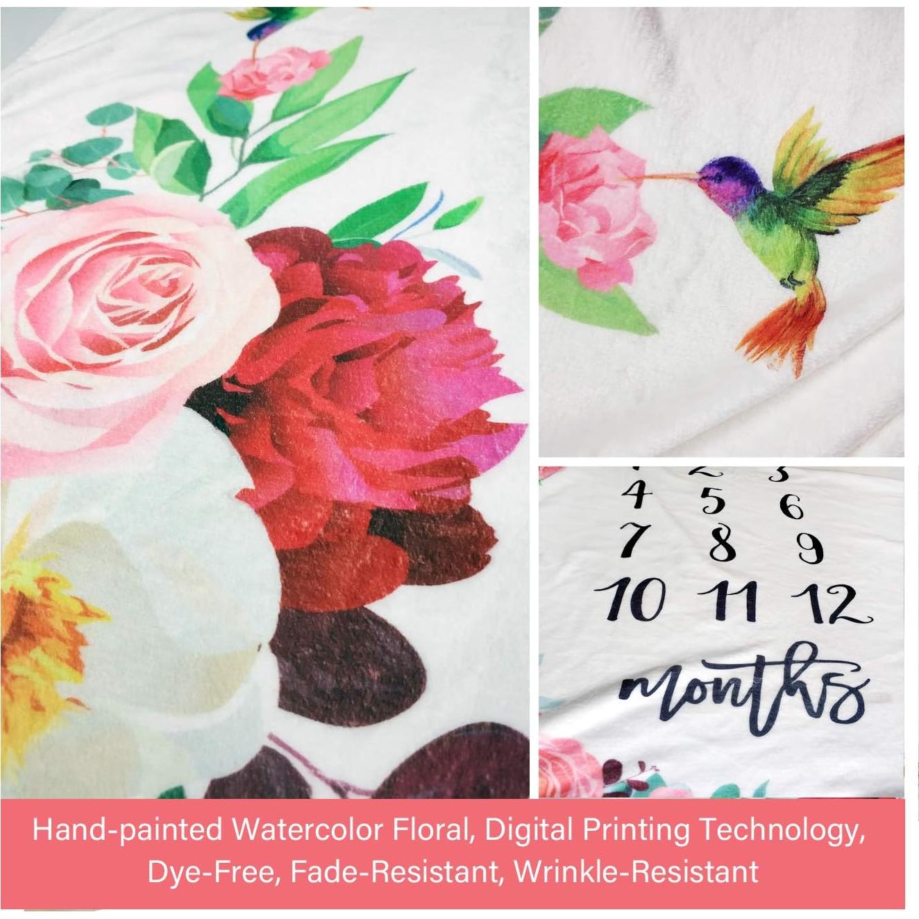 Manta de Hitos Mensuales Tebaby Rosa Floral 130x100 cm Suave