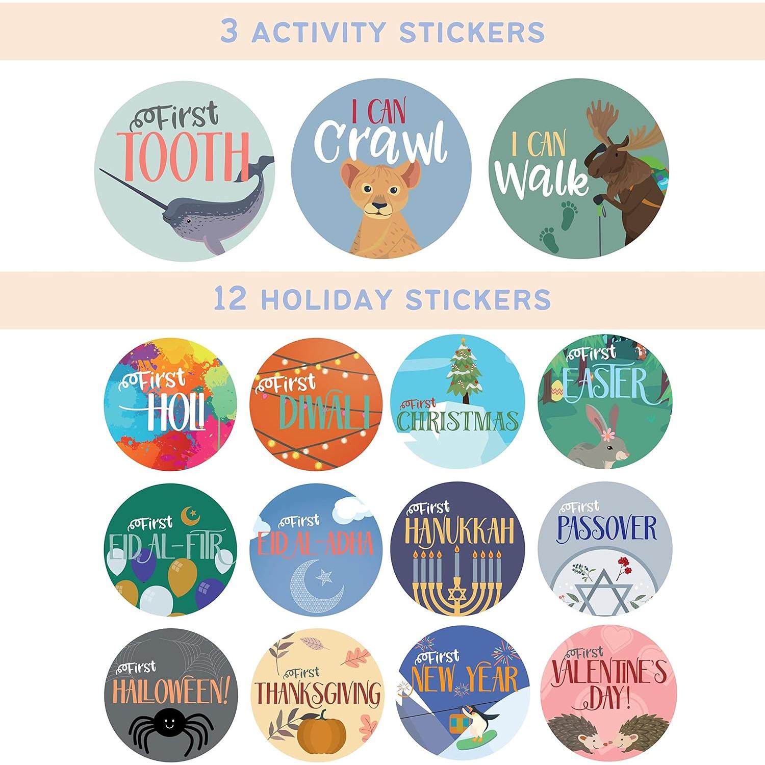 Calcomanías Mensuales para Bebés RubyRoo - Aventura 28 Piezas