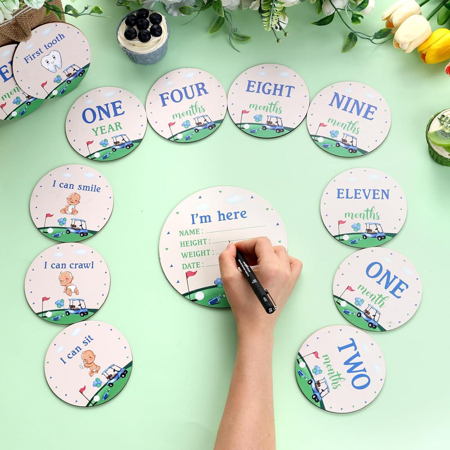 Tarjetas de Foto Mensuales de Madera para Bebés Golf Funmemoir