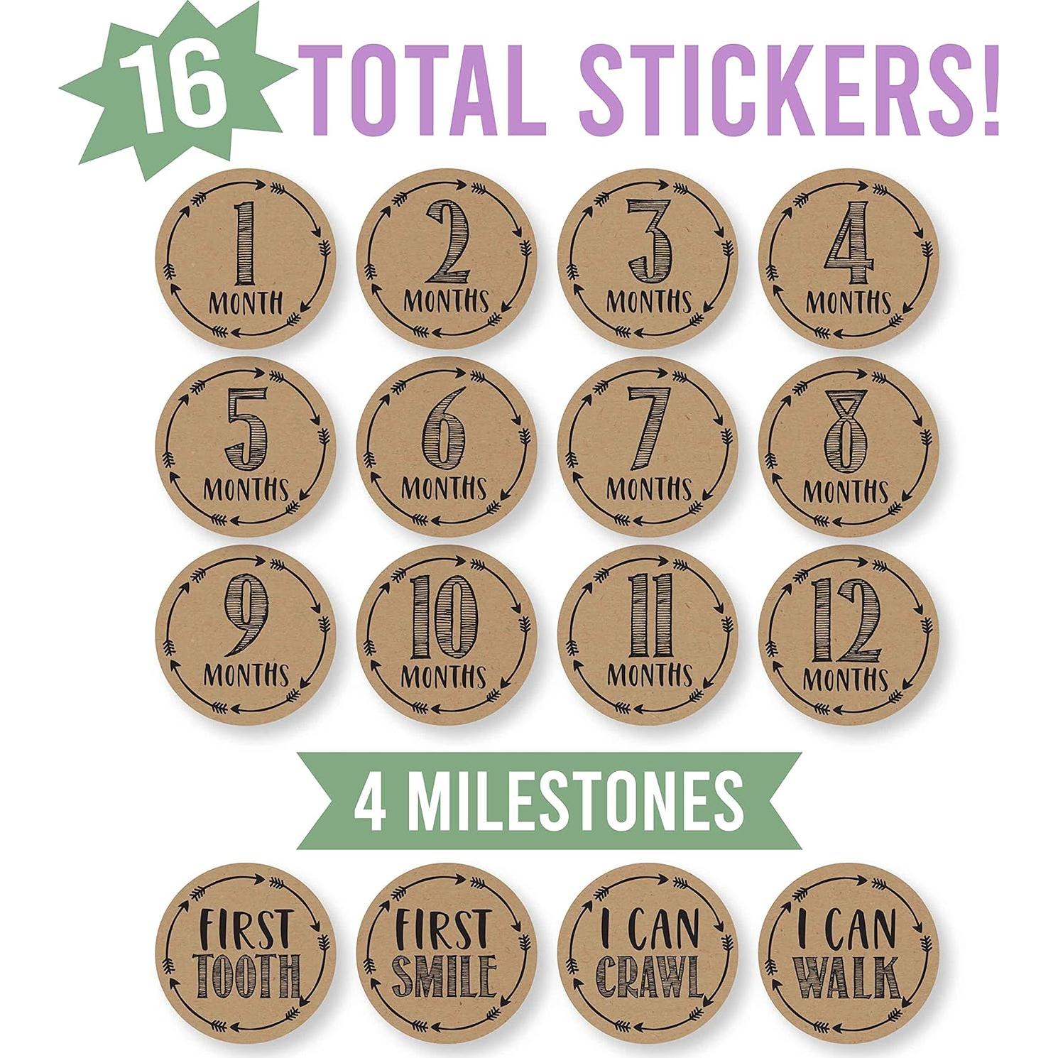 Calcomanías Mensuales de Hitos para Bebés Hadley Designs - 16 Piezas