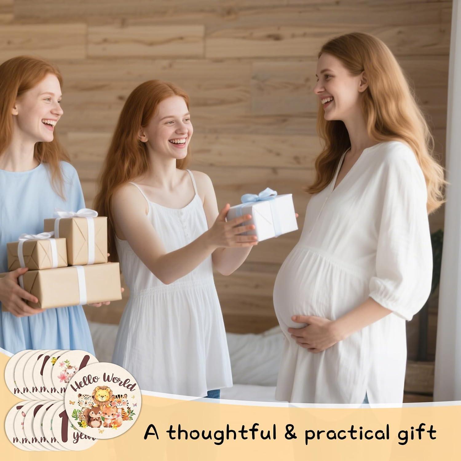 Tarjetas de Hitos Mensuales Bebé - 13 Discos de Madera Animales