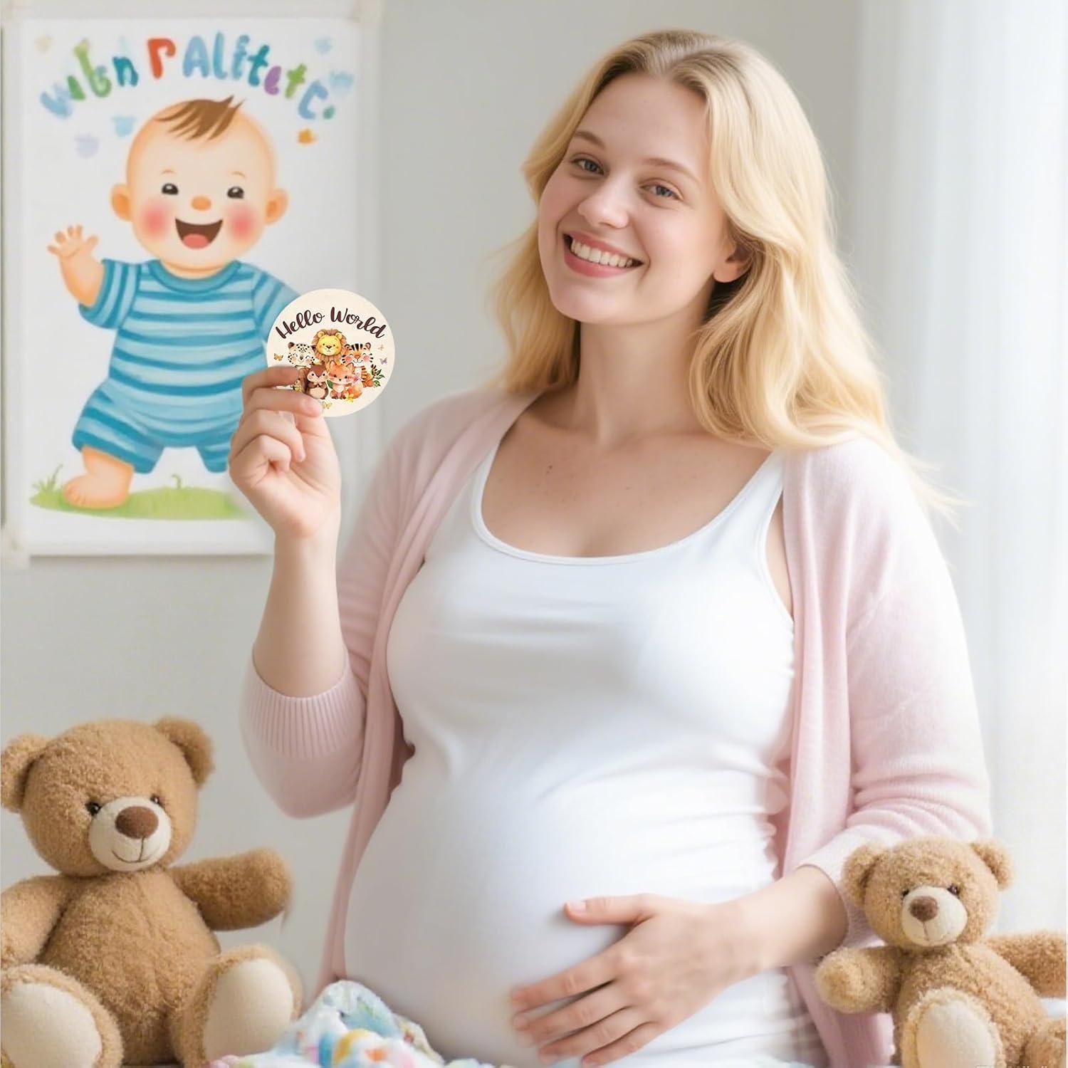 Tarjetas de Hitos Mensuales Bebé - 13 Discos de Madera Animales